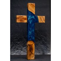 Kereszt olíva fával 30 cm türkiz