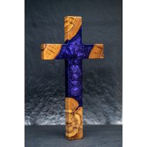 Kereszt olíva fával 30 cm kék