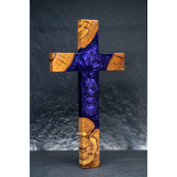 Kereszt olíva fával 30 cm kék